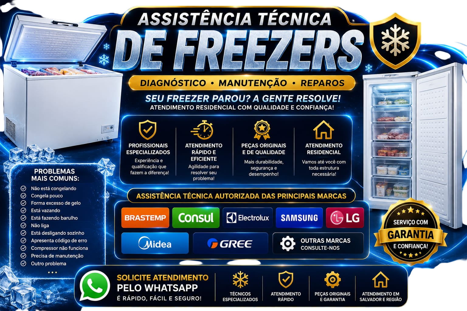 Assistência técnica de freezers — diagnóstico, manutenção e reparos nas principais marcas